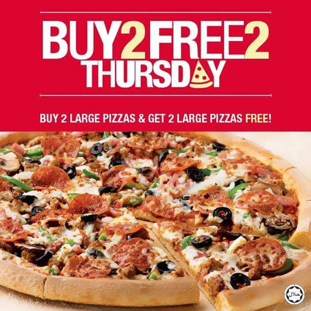 ?! Get this today!   2 Large pizzas = AED 122. Order now PapaJohns