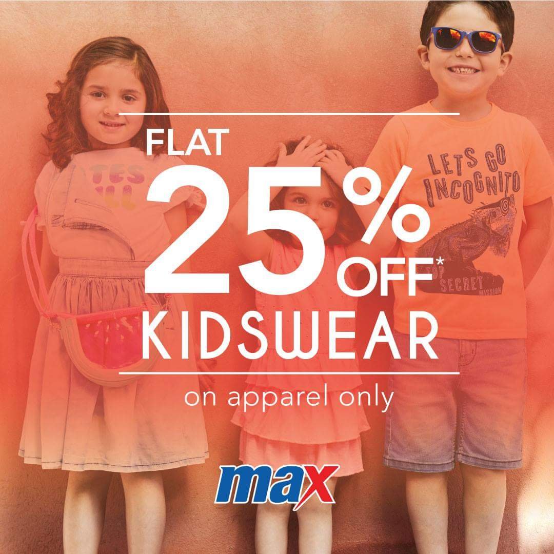 They always need new outfits! Flat 25% Off on Kids wear at MAX