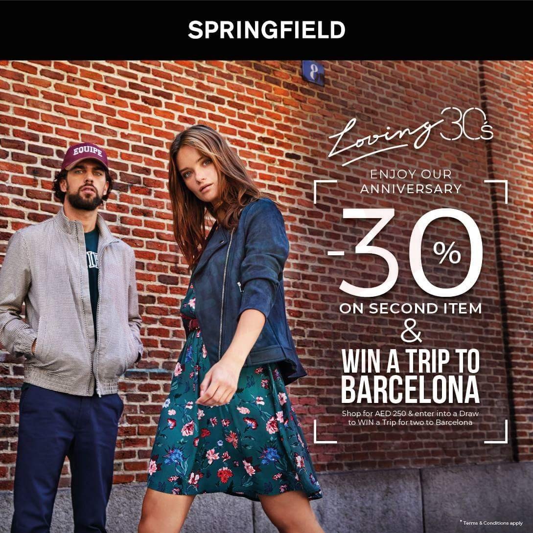 Springfield! WIN a trip for two to Barcelona on purchase of AED 250!  That’s not all Enjoy 30% off on second item & other exciting in-store OFFERS.