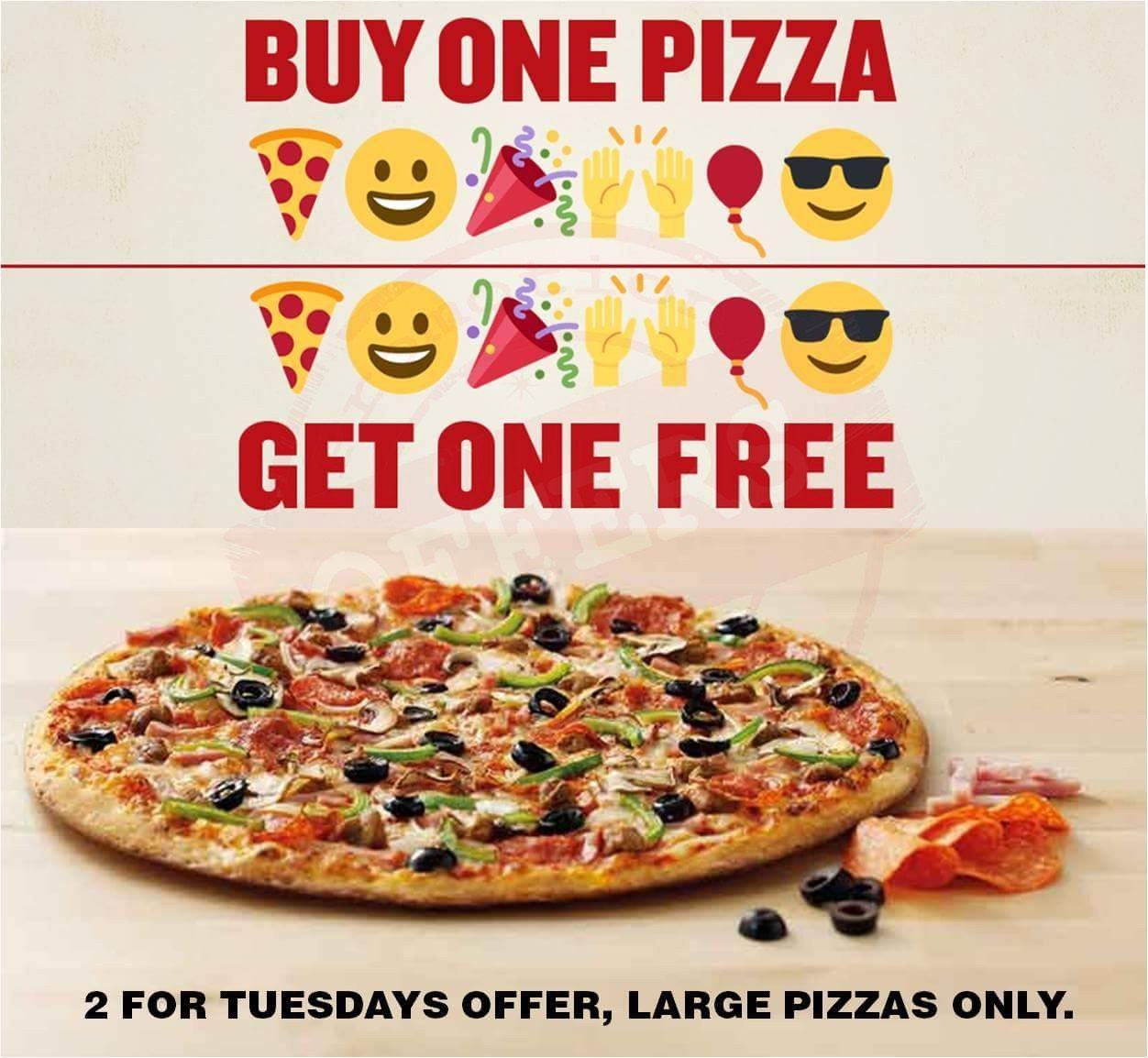 FB IMG 1539088649140 TwoForTuesdays. Get a Pizza FREE with every large pizza! #PapaJohnsPizza