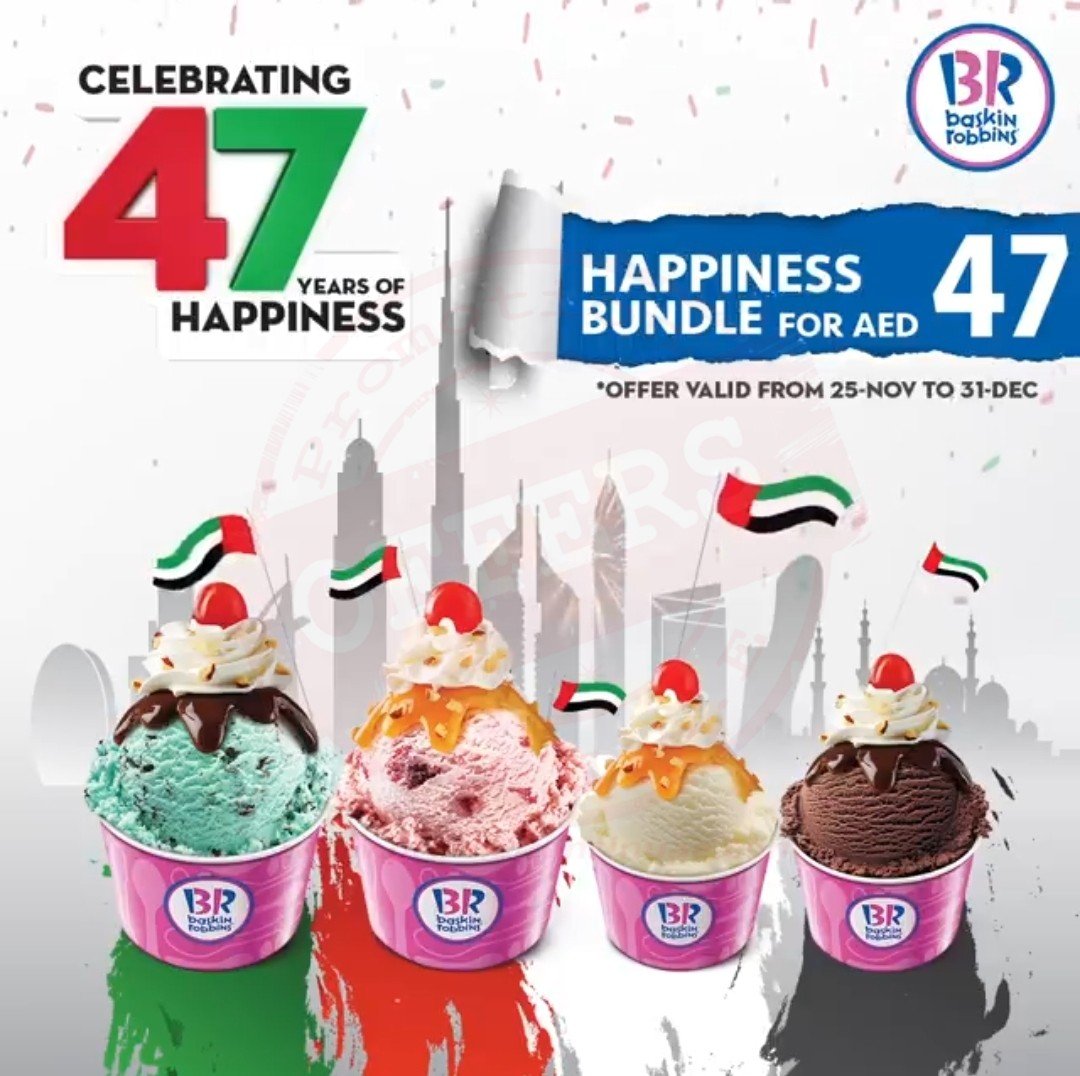 Your UAE National Day celebrations just got sweeter and happier with our ‘Happiness Bundle’! <3 The Happiness Bundle includes 2 Emlaaq sundaes and 2 value sundaes for just AED 47!