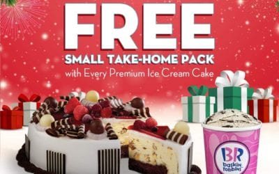 Enjoy a FREE Baskin Robbins take-home pack with every purchase of premium cake.
