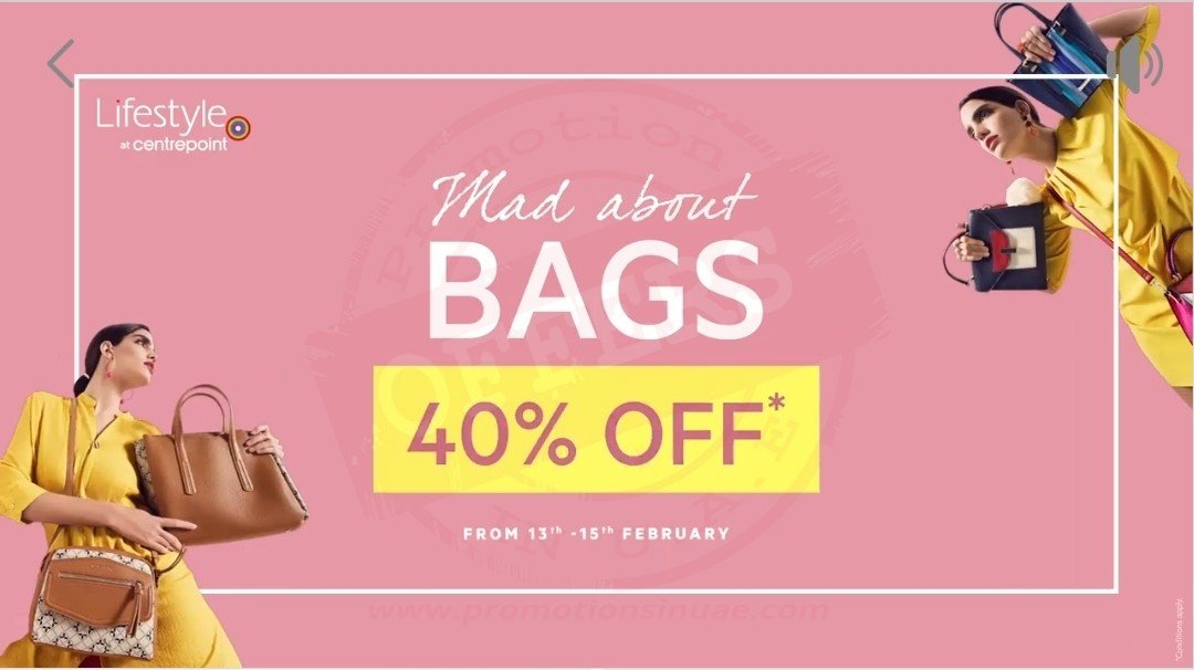 The maddest sale on BAGS<br>Enjoy 40% OFF across Lifestyle & Lifestyle at Centrepoint
