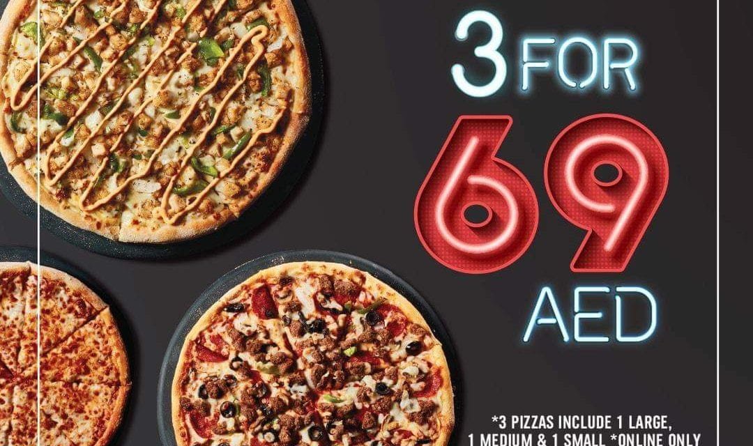SUNDAYFUNDAY, Get 3 Pizzas for only AED69. At Domino’s