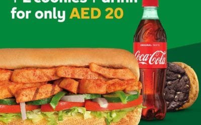 Get a 6-inch sub + 2 cookies + drink for only AED 20. Subway