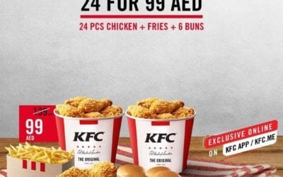 24 pcs bucket, family fries, and 6 buns for 99 AED only! Order now at KFC
