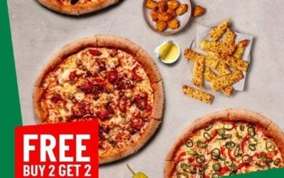 Thursday deal! Buy 2 pizzas get 2 FREE! Papa John’s Pizza