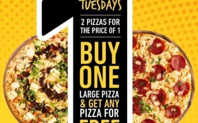 Tuesday offer! Order a pizza and get a pizza free this Double Tuesday