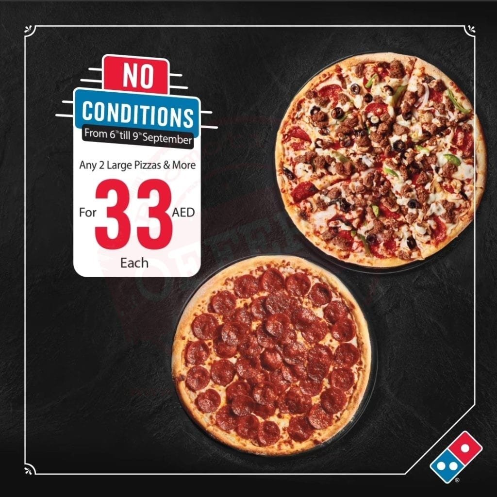 ANY LARGE PIZZA, ANY CRUST FOR AED 33!