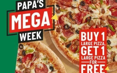 ‘Papa’s Mega Week” offer Order a pizza and the second one is FREE
