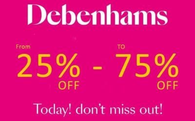 The Debenhams Biggest Ever Sale is back 25% – 75% off.