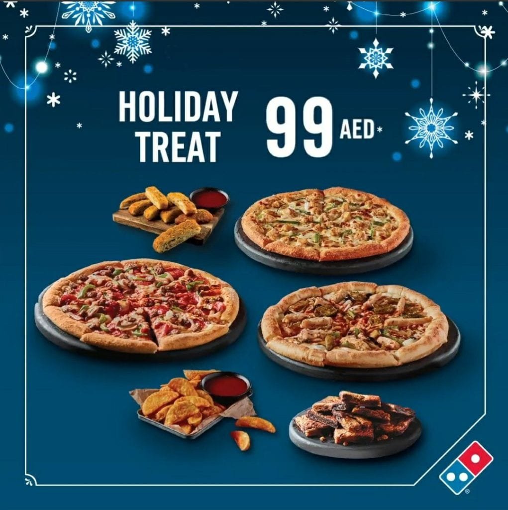 screenshot 20201208 120902 facebook3910319441046685096 Holiday Treat for only AED99. Order now @ Domino's Pizza.