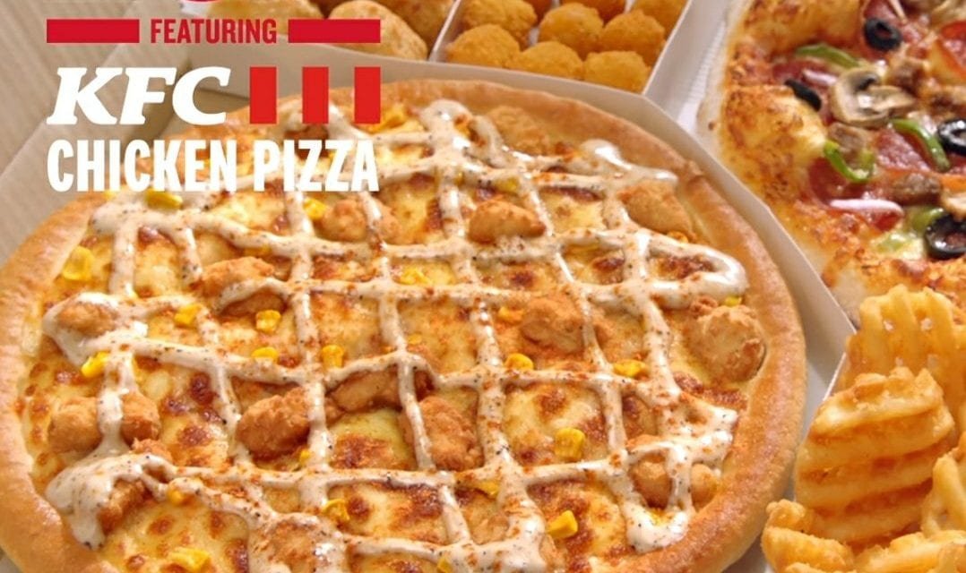 BIG BOX meal with Pizza Hut’s new KFC CHICKEN PIZZA, 2 pizzas and 3 sides for just AED 69