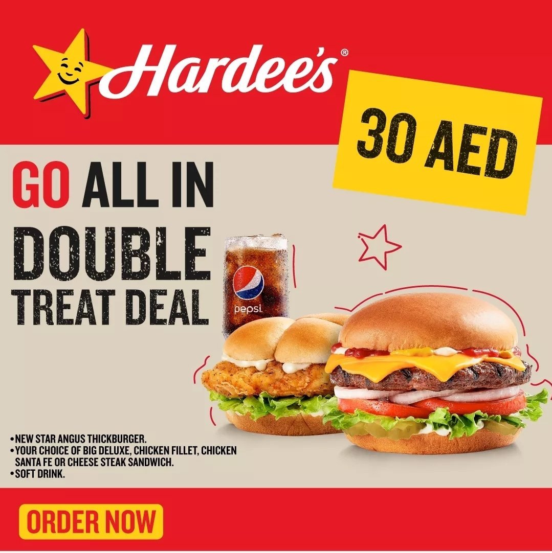 screenshot 20210114 123021 facebook4770683675271311581 Go big with Hardee's Double Treat Deal just @ AED30! Order Now!