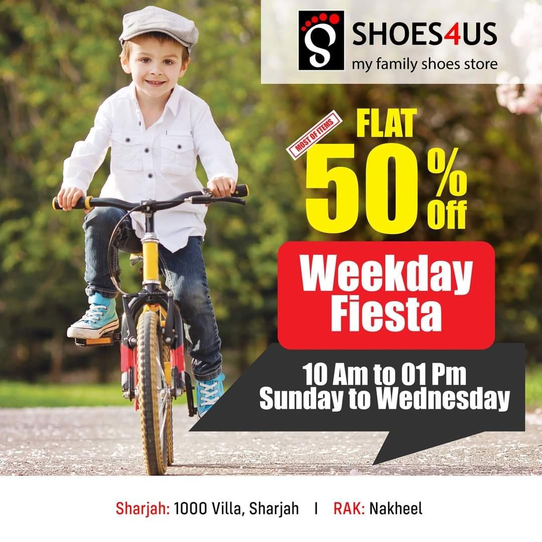 fb img 16144963657936653367813167334211 'FLAT 50% OFF' deal! Shoes4Us Weekdays Offer.
