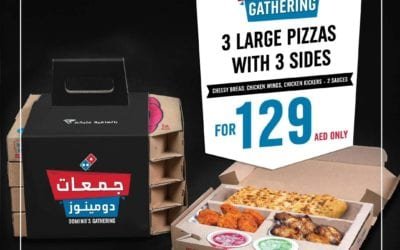 Celebrate Ramadan! Get 3 large pizzas and Chick ‘n’ Mix Box for only AED 129. Domino’s Pizza.