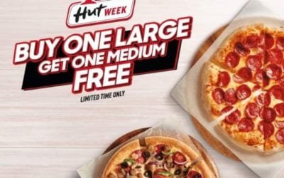 With every large pizza get a medium one for free! Pizza Hut