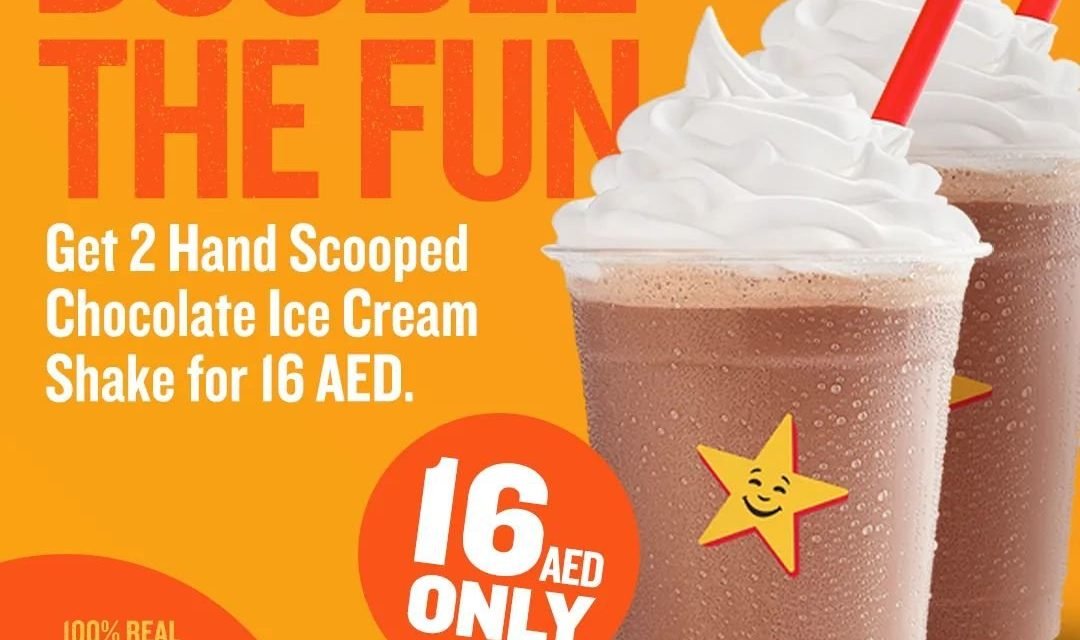 Get 2 Hand Scooped Chocolate Ice Cream Shake for just 16 AED. HardeeGOALLIN