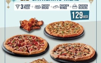 Get 3 Large Pizza + Chicken Wings + Cheesy Bread and Chicken Kickers (a) Just 129 AED. Domino’s Pizza