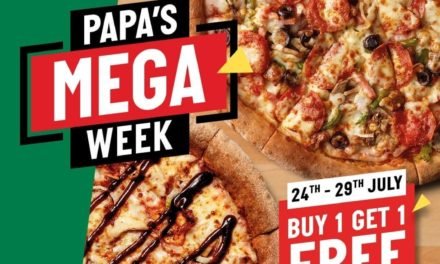 Papa’s MEGA week! Get yourself any large or medium pizza and get another one for free.