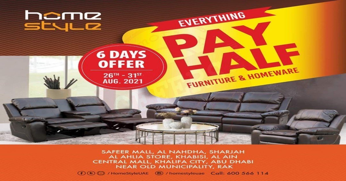Pick your favorite Furniture and Homeware and PAY HALF only! Enjoy exciting deal in HomeStyle Stores.
