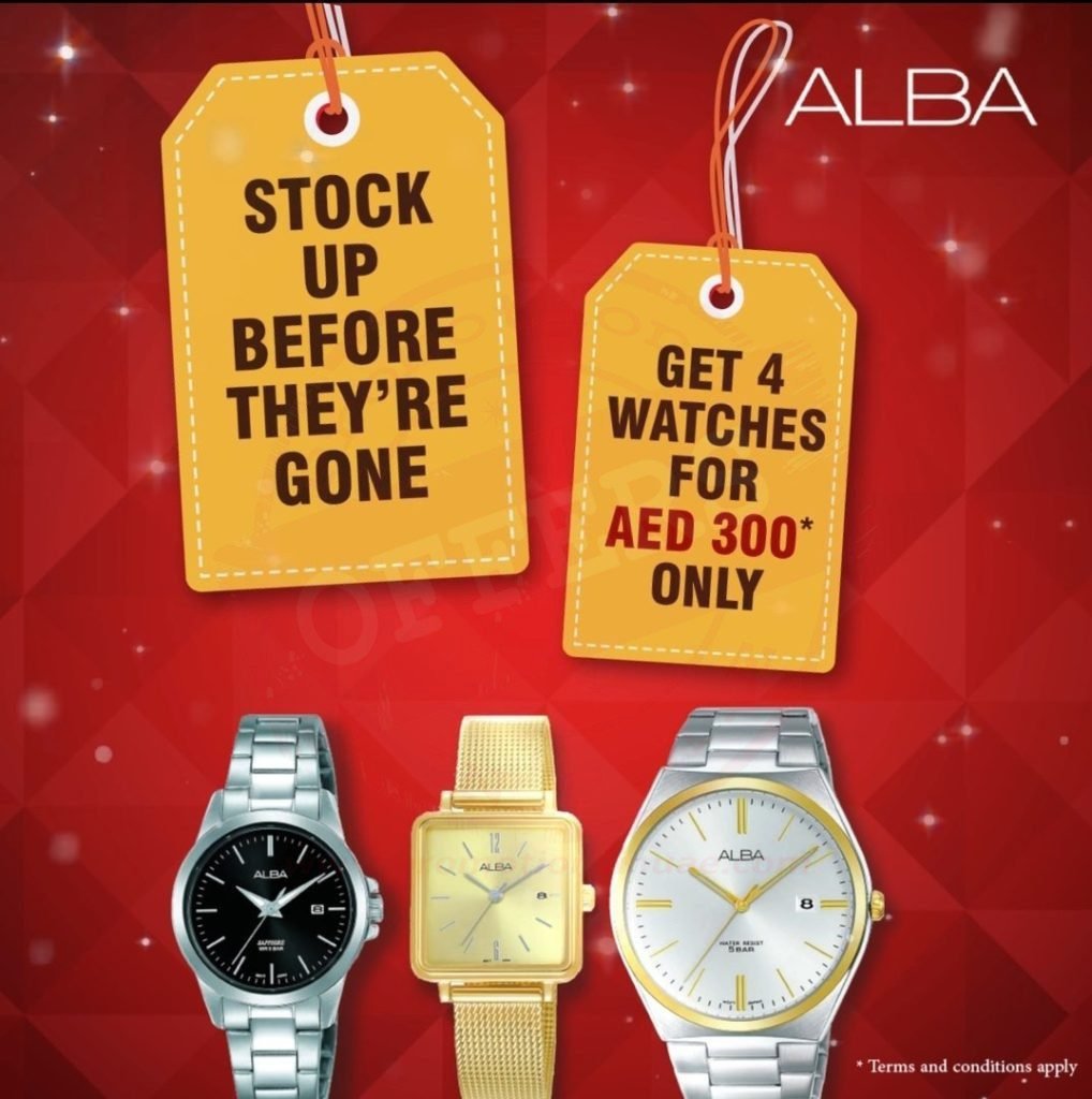 screenshot 20210821 172039 facebook1291811096925213672 It's raining watches this August! Pay only AED 300 and get 4 Alba Watches.