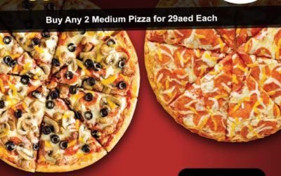 Super Sunday! Get any two Medium Pizzas for 29 AED each only.