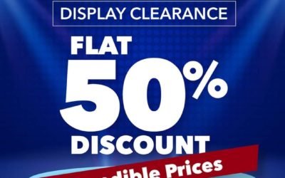Flat 50% off on Televisions, Home Appliances and more. Display Clearance Sale at Sharaf DG.