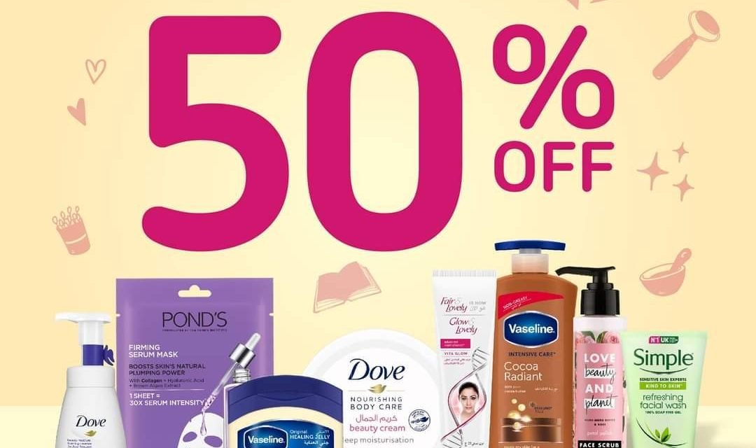 A deal for today only! Enjoy 50% off select skincare brands at any Carrefour.