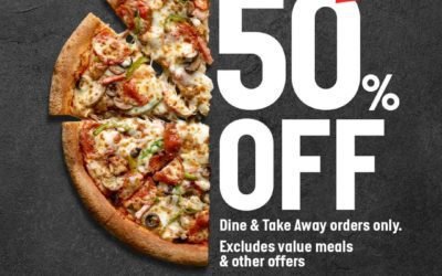 Get any pizza on Papa John’s menu at a 50% discount.