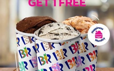 Get 1 FREE Take Home pack with every 2 purchased and also save on 2 medium scoops. Happy Monday at Baskin Robbins