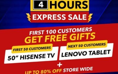 First 100 shoppers get FREE 50″ Hisense Televisions and Lenovo Tablets. And enjoy up to 80% off at Sharaf DG!