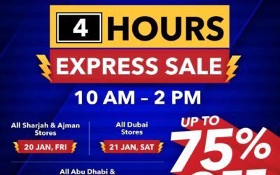 The Biggest 4-HOURS Express Saver is happening at all Sharaf DG Enjoy up to 75% off on Laptops, Electronics, Appliances, Smartphones and more.