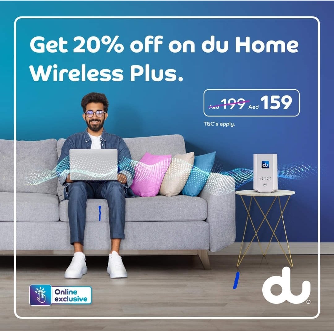 du Home WiFi 20% Off AED 159 only. Unlimited Internet.